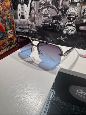 Designer-Style Rimless Gradient Sunglasses - Purple/Blue